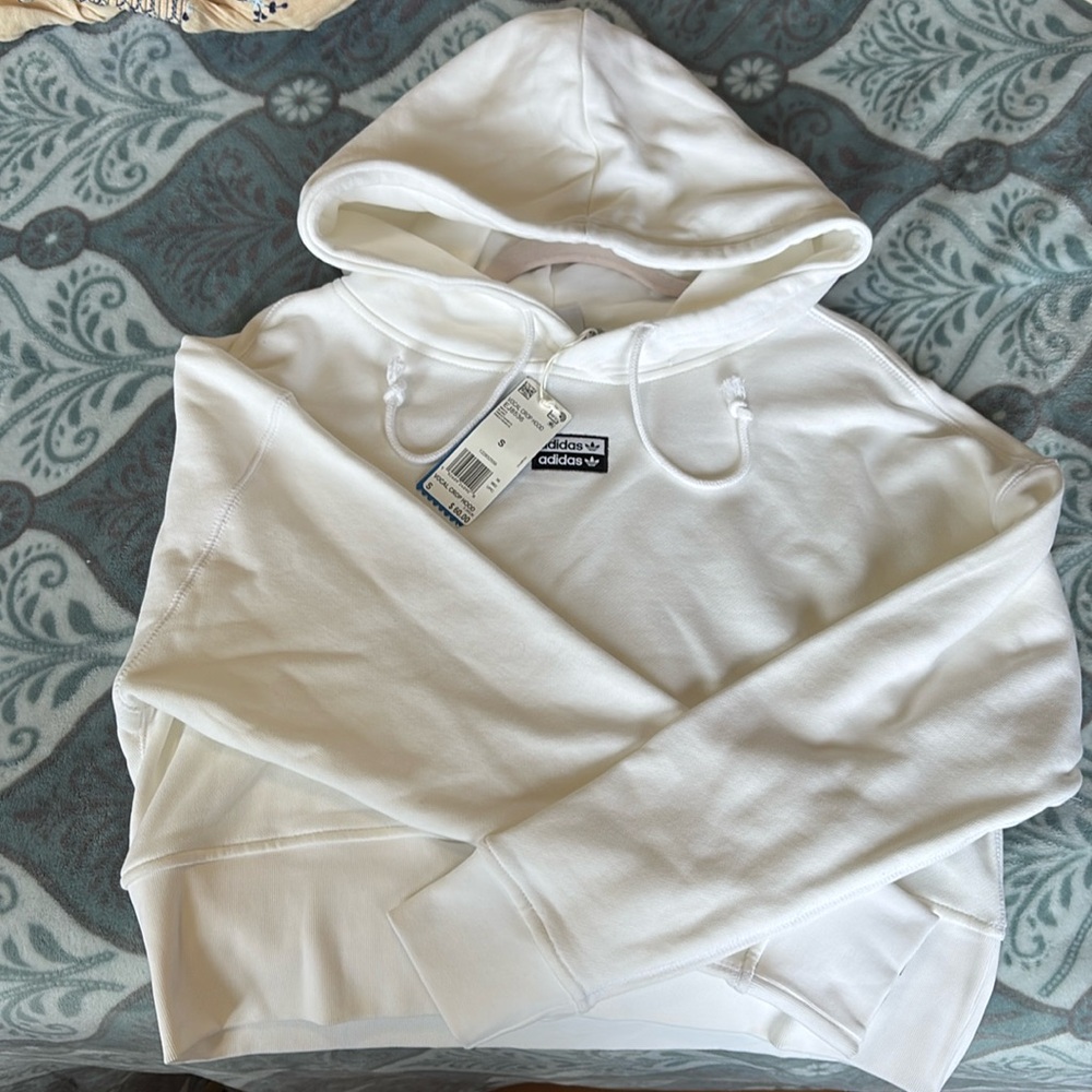 Unworn S White Adidas crop hoodie
